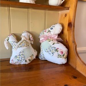 Set of two handmade Floral quilt Easter Bunny Pillow Set